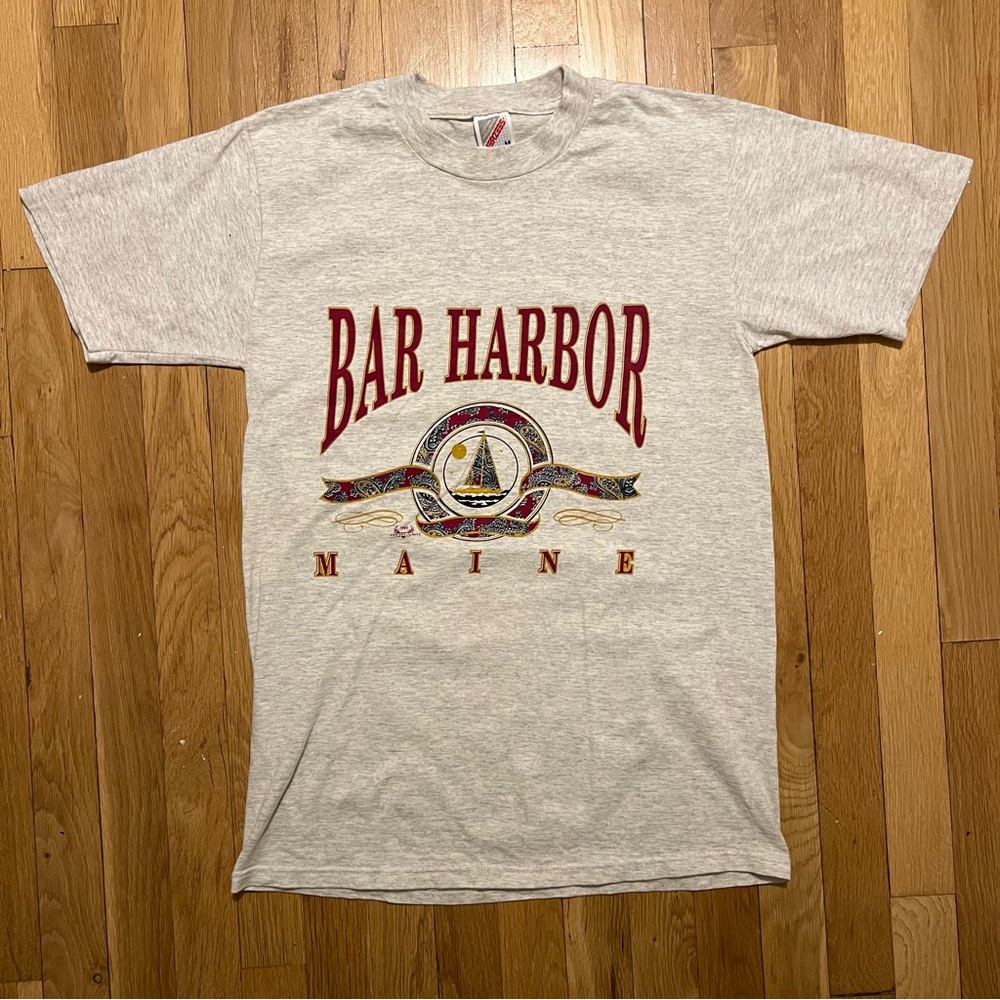 Vintage Bar Harbor Maine Heather Gray Medium T Shirt Jerzees 90s Made in USA